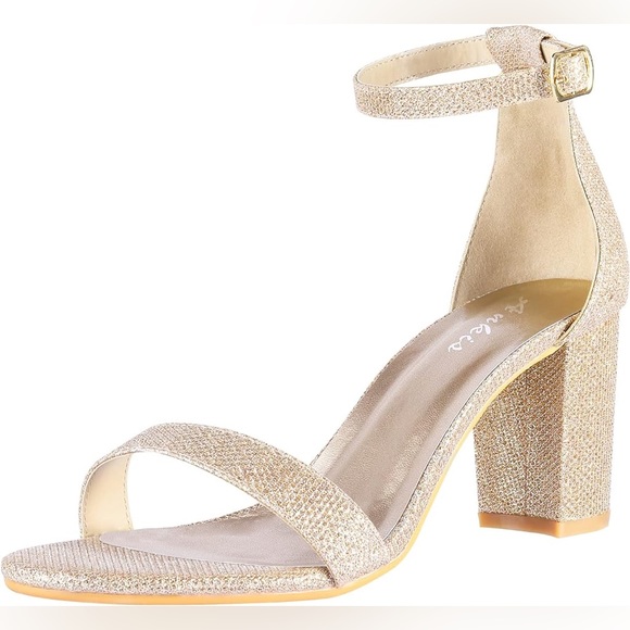 ANKIS gold glitter Open Toe Ankle Strap Chunky Heel Sandals 2.75” size 8M NWOB - Picture 4 of 14